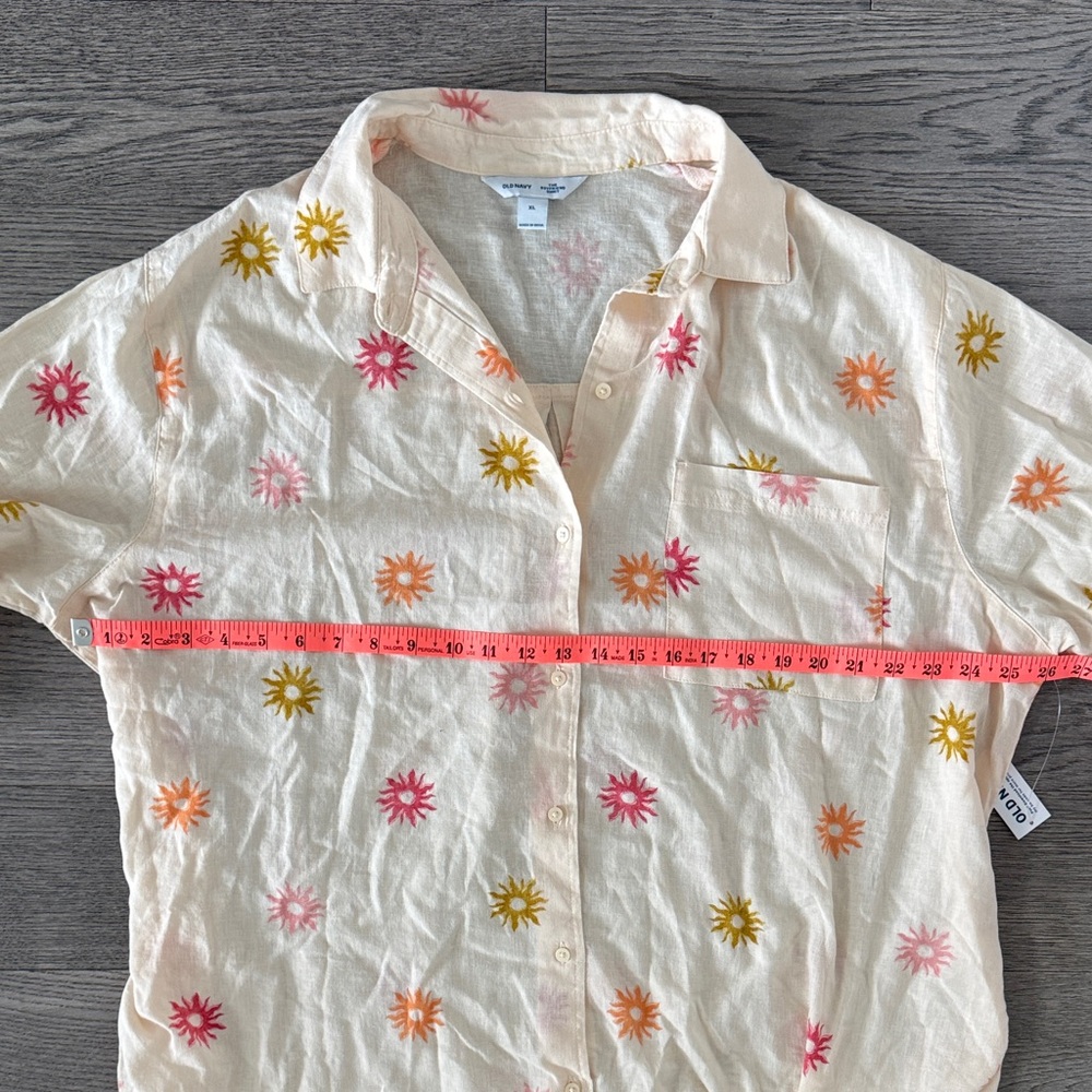 🌼OLD NAVY🌼 NWT Peachy Cream Floral Linen Shirt and Shorts Set, Size XL - Picture 4 of 13